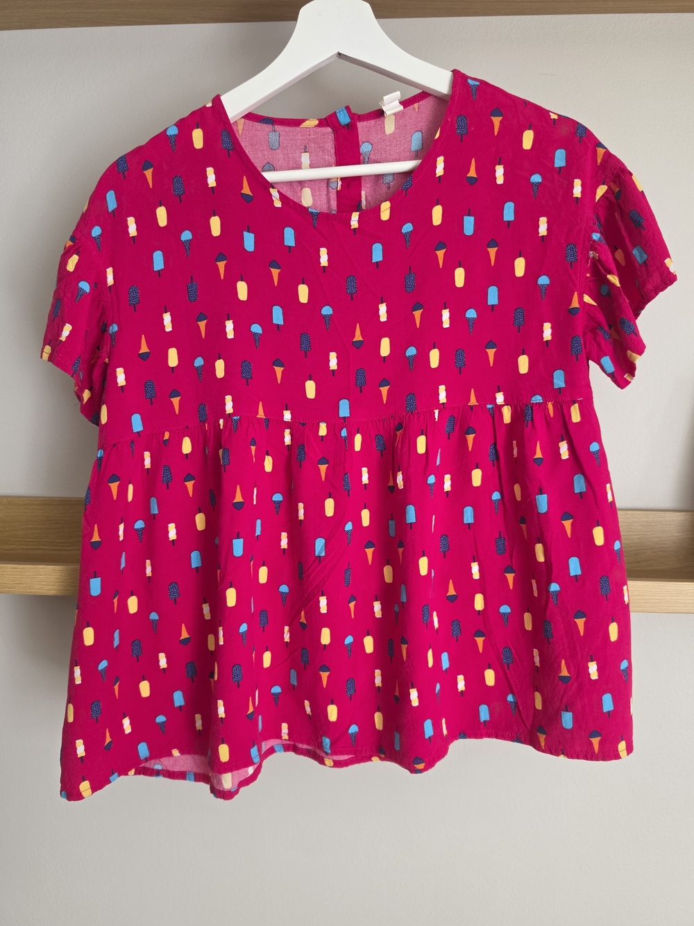 Girls' Hot Pink Ice Cream Print Peplum Top